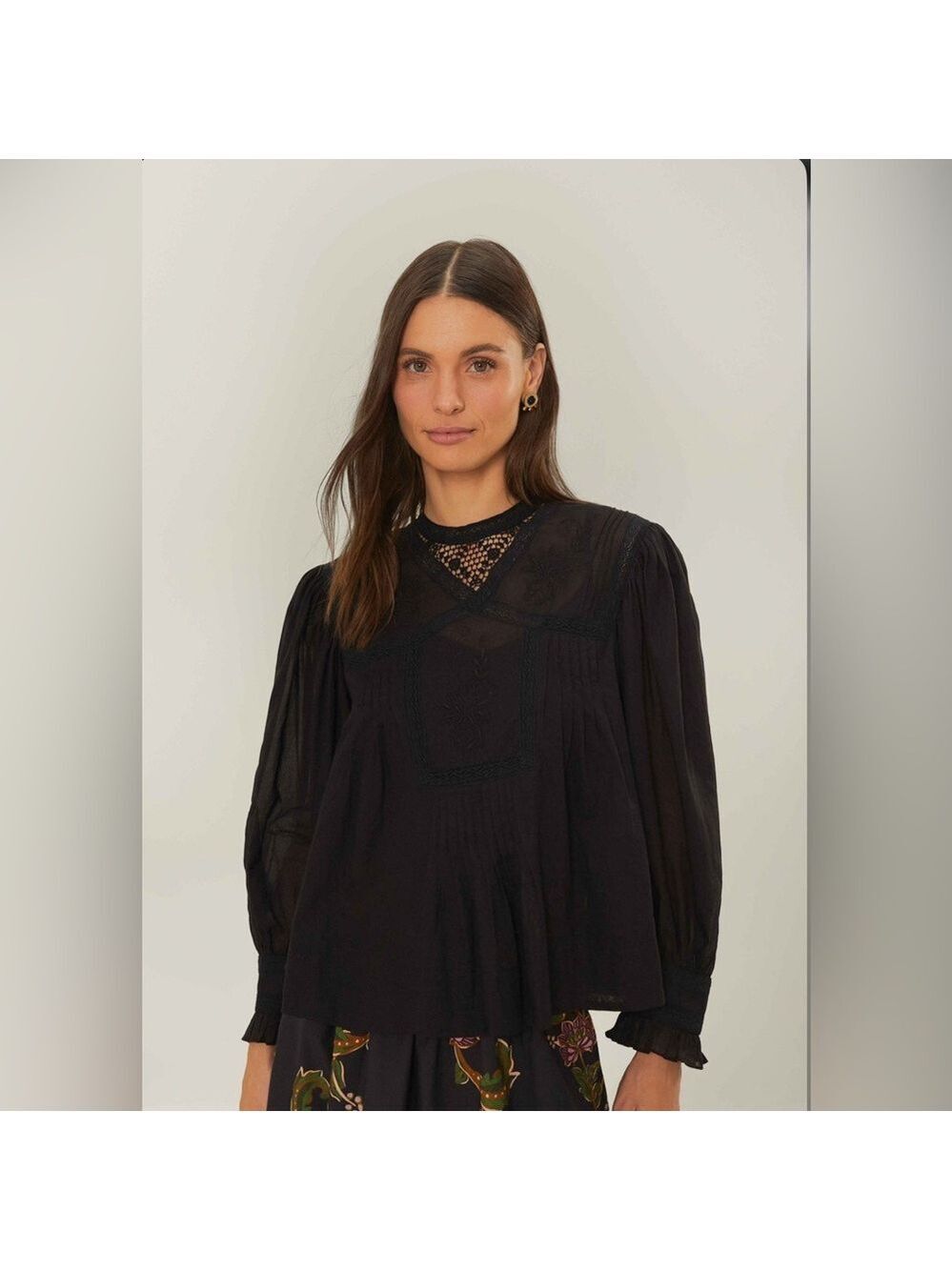 Farm Rio Black Short Sleeve Collar Blouse